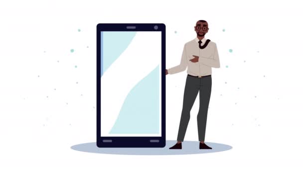 Homme d'affaires afro avec animation smartphone — Video