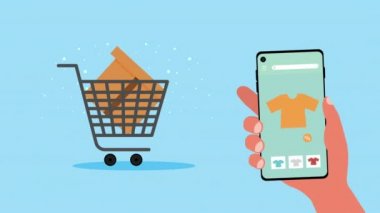 Alışveriş arabası ve akıllı telefon ekommerce animasyonu