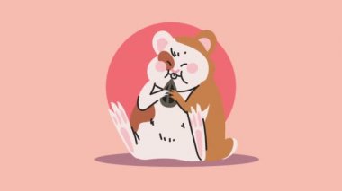 Maskot animasyonu yiyen sevimli hamster.