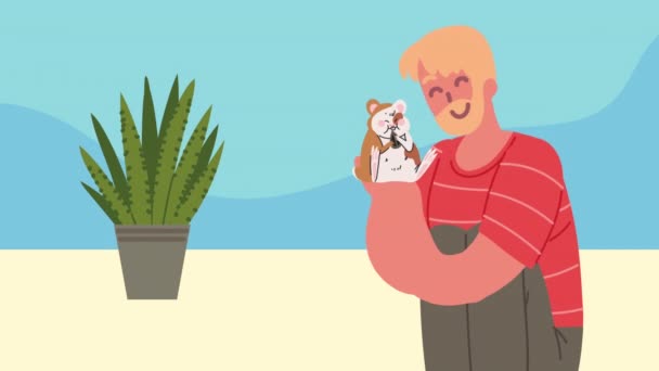 Blond man with hamster animation — Stockvideo