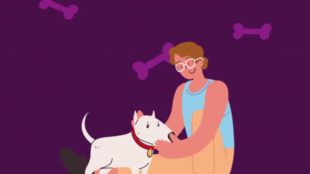 Man with dog mascot animation — Stockvideo
