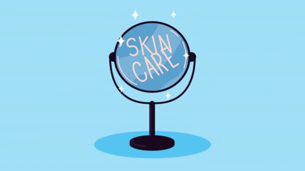 Skin care word in mirror — Stock Video