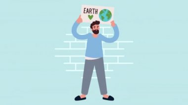 Etiket karakter animasyonuna sahip çevreci adam