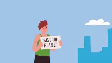 Etiket karakter animasyonuna sahip kadın ekolojist