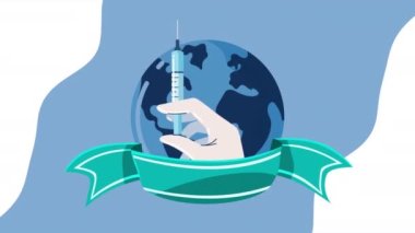 Dünyada aşı ile aşılama kampanyası animasyonu