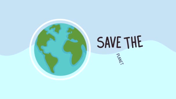 Ecology earth planet with save lettering animation — Stockvideo