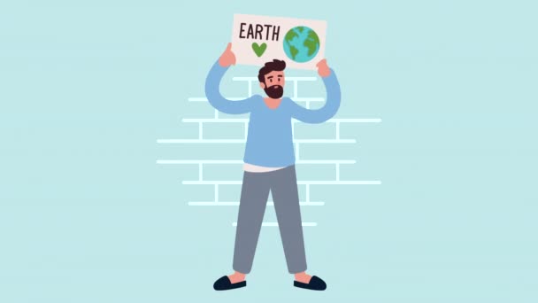 Ecologist man with label character animation — Stockvideo