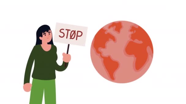 Жіночий еколог з анімацією потепління Землі — стокове відео