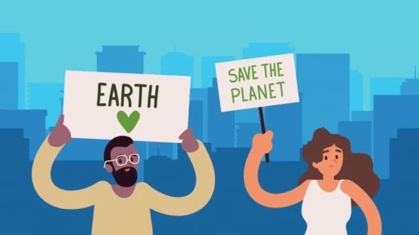 Pár ekologů na animaci města — Stock video