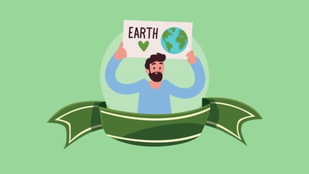 Męski ekolog z animacją postaci z etykiety — Wideo stockowe
