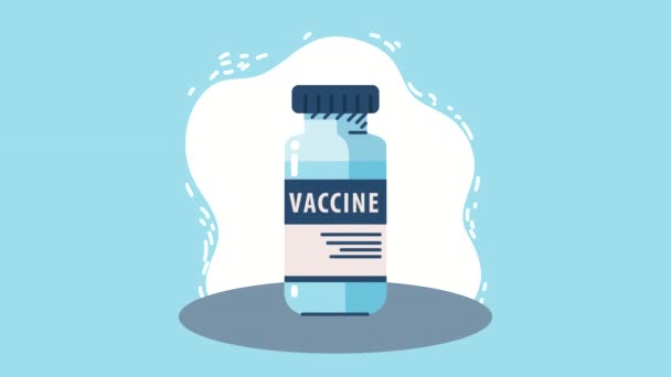 Animación de campaña de vacunación con vial de vacuna — Vídeo de stock