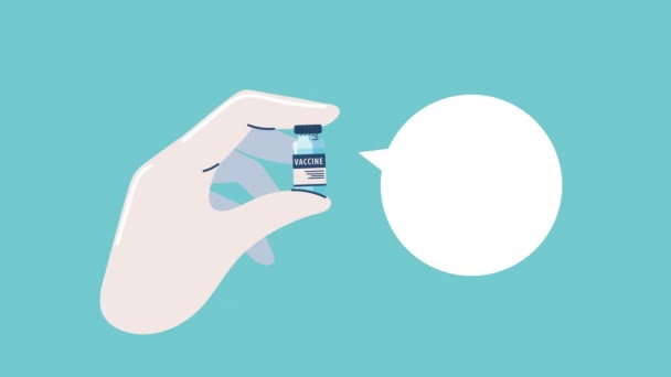 Vaccination campaign animation with hand lifting vial — Stock Video