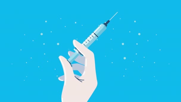 Animação da campanha de vacinação com seringa de elevação de mão — Vídeo de Stock