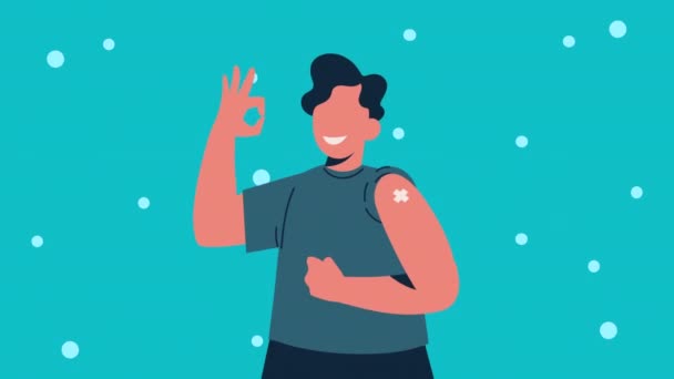 Man happy vaccinated character animation — Vídeo de Stock