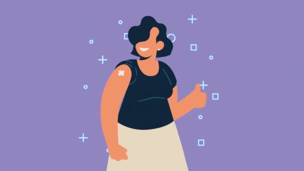 Woman happy vaccinated character animation — Stockvideo