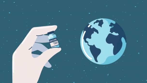 Vaccination campaign animation with vial in earth — Stockvideo