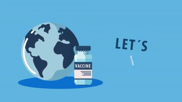 Vaccine campaign animation with vial and earth — Vídeo de Stock