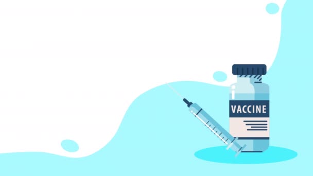 Анимация кампании вакцинации с помощью инъекции и флакона — стоковое видео