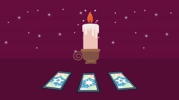 Cera de vela de bruja con tarjetas adivinación — Vídeo de stock