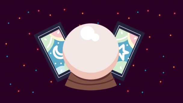 Crystal ball and cards fortune telling animation — Stock Video