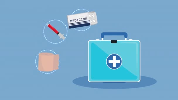 Kit médico e iconos de atención médica — Vídeo de stock