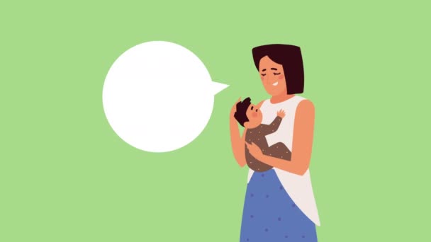 Madre sosteniendo bebé y burbuja del habla — Vídeos de Stock