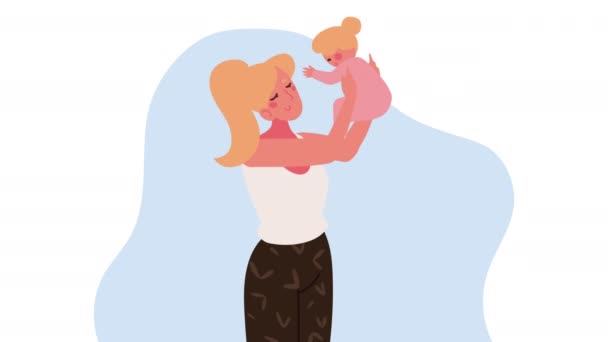 Blond mother holding baby characters — Vídeo de Stock