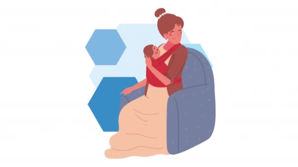 Mãe com bebê sentado no sofá — Vídeo de Stock