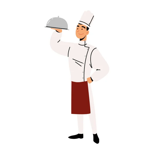 Male chef with platter — Vetor de Stock