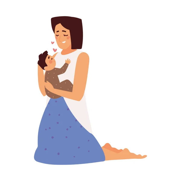 Mãe abraçando seu bebê — Vetor de Stock