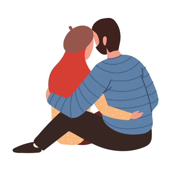 Couple sitting and embracing — Stockvector