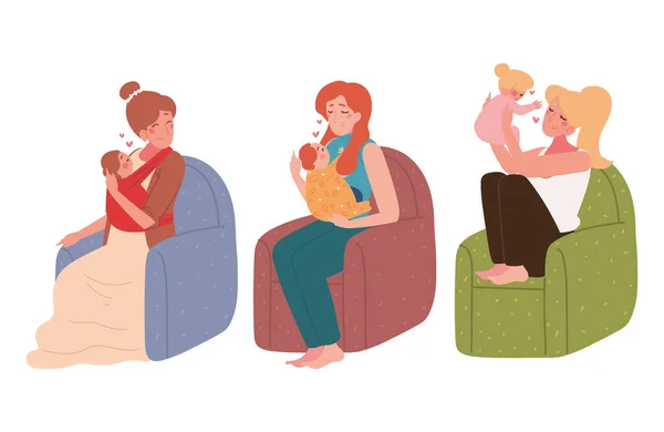 Mothers sitting with babies — Stock Vector