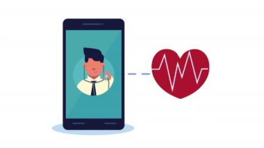 Doktor ve kalp pili olan akıllı telefon.