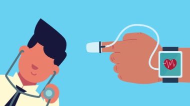 Kardiyoloji uygulaması olan doktor. Akıllı sağlık animasyonu.