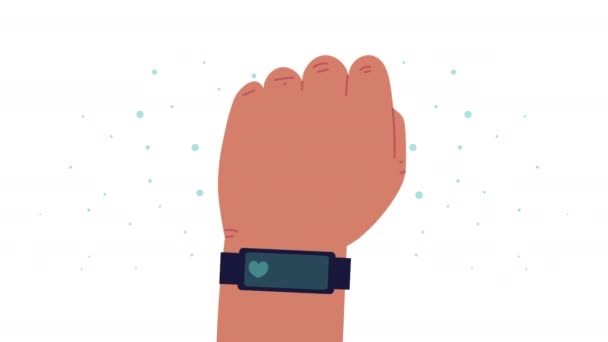 Hand with smartwatch health animation — Stock Video
