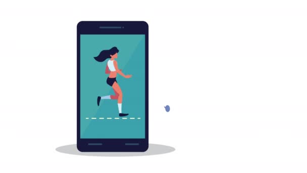 Woman running athlete in smartphone — Stock Video