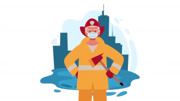 Mężczyzna strażak profesjonalny w mieście — Wideo stockowe