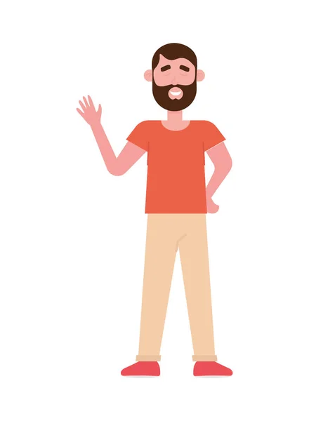 Man met baard zwaaiende hand — Stockvector