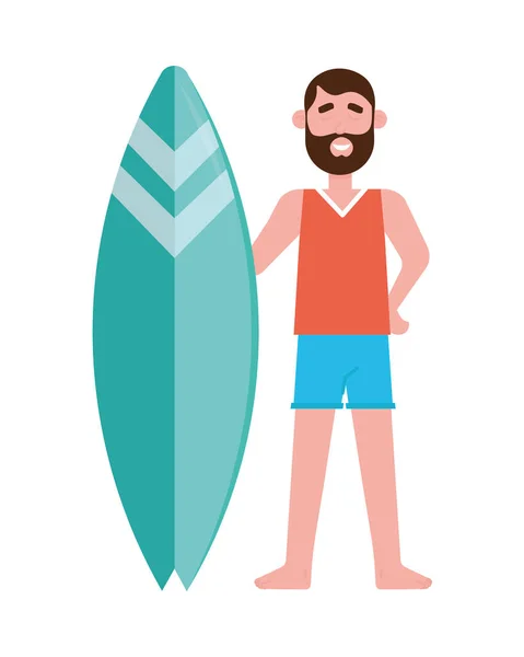 Homme avec planche de surf — Image vectorielle