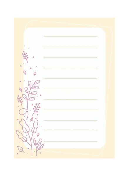 Note papier avec feuilles — Image vectorielle