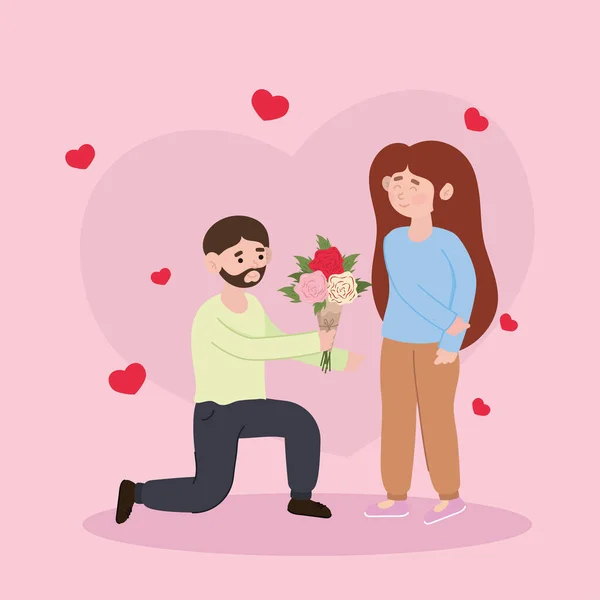 Homme donne une fleur à sa femme — Image vectorielle