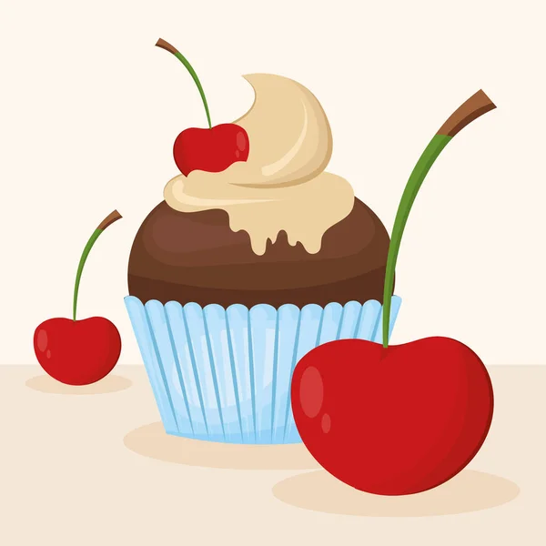 Cupcake mit Kirschen — Stockvektor