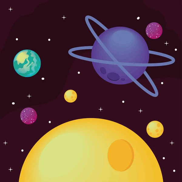 Planets and moon — Stock Vector