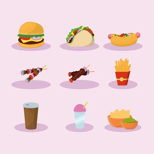 Fast Food Pictogrammen ingesteld — Stockvector