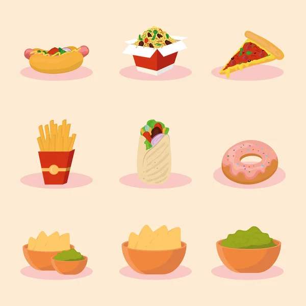 Iconos de comida rápida — Vector de stock