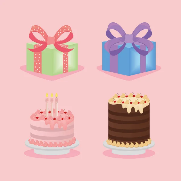 Verjaardagscakes en geschenken — Stockvector