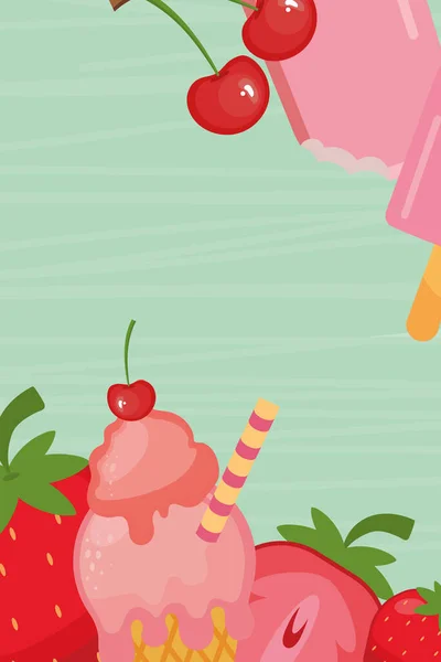 Ice cream and cherry — Stock Vector