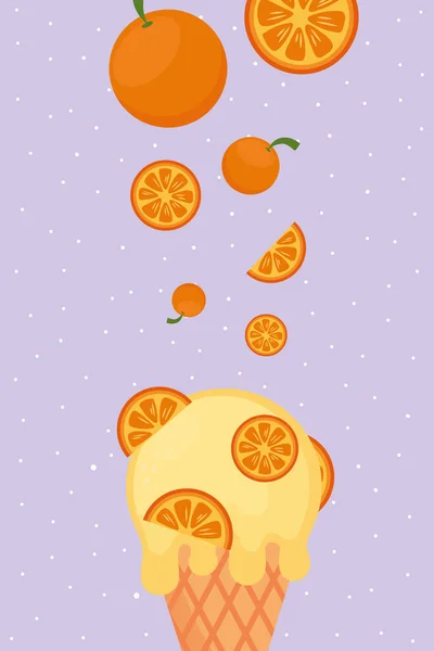 Helado con rodajas de naranja — Vector de stock