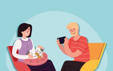 onların kedi ile Çift