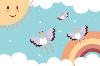 bebek leylekler ve gökkuşağı